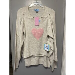 Mommy and me sweaters for two Size W/ Xl And Child S-M. Tan With Pink Hearts